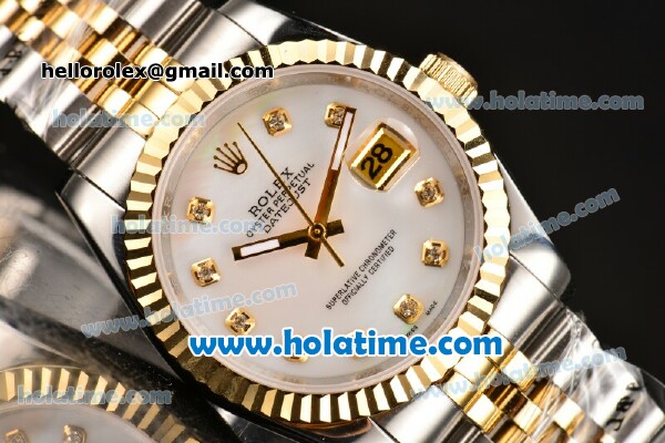 Rolex Datejust Oyster Perpetual Automatic Gold Bezel with White Dial and Diamond Marking-Small Calendar - Click Image to Close